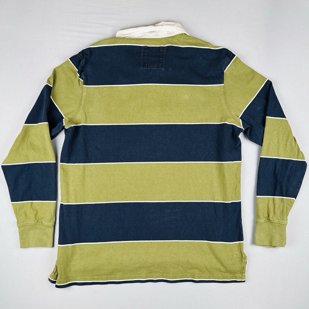 Lands' End Rugby Shirt Mens Large Green Blue Striped Long Sleeve Cotton - Picture 7 of 16